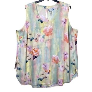 Melissa McCarthy Seven7 Sleeveless Tunic Plus Size 2X Pastel Watercolor‎ Floral
